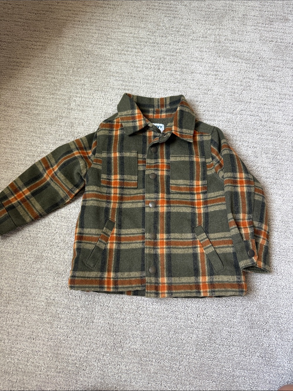 Old Navy Olive & Orange Plaid Pea Coat for Kids